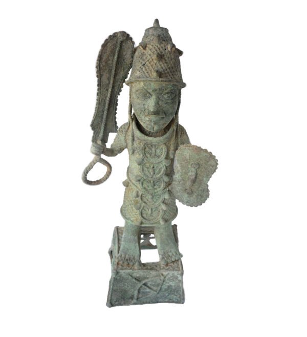 Old bronze african beninese statuette 22*9" 14 lbs.